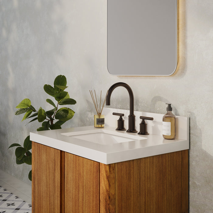 30-Inch Ellison Mango Wood Bathroom Vanity Single Undermount Sink Whitebrook Quartz ORB Faucet Included