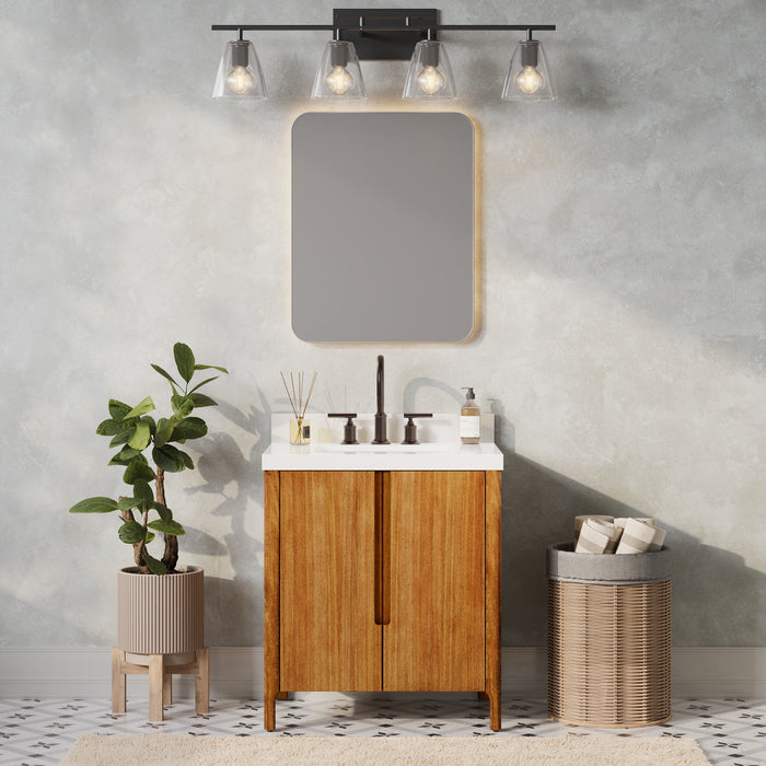 30-Inch Ellison Mango Wood Bathroom Vanity Single Undermount Sink Whitebrook Quartz ORB Faucet Included