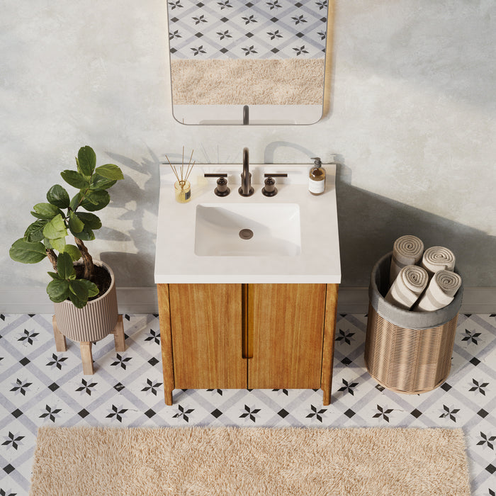 30-Inch Ellison Mango Wood Bathroom Vanity Single Undermount Sink Whitebrook Quartz ORB Faucet Included
