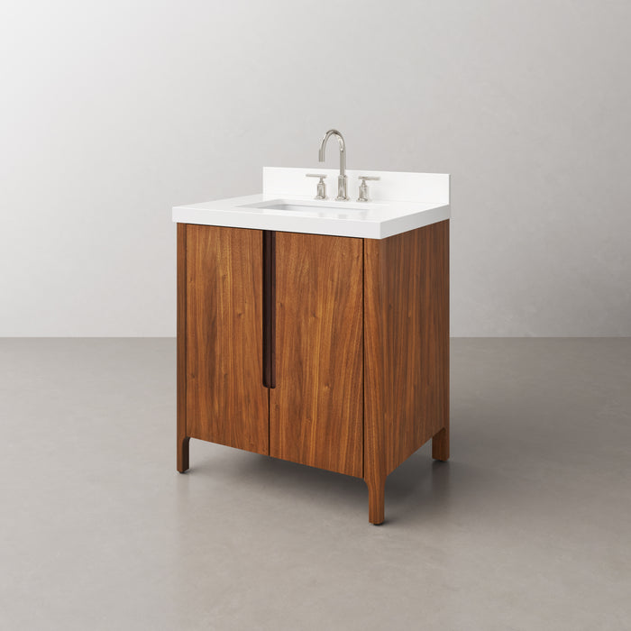 30-Inch  Noir Juglans Kioni Single Sink Bathroom Vanity with Whitebrook Quartz Top & Chrome Faucet
