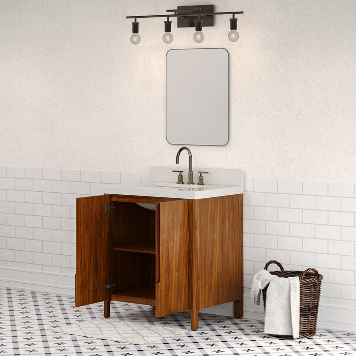 30-Inch  Noir Juglans Kioni Single Sink Bathroom Vanity with Whitebrook Quartz Top & Chrome Faucet