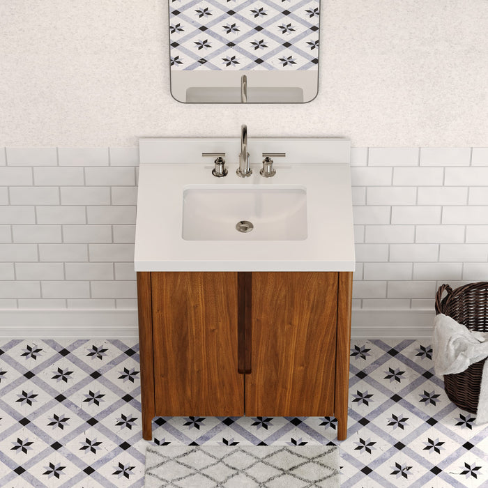 30-Inch  Noir Juglans Kioni Single Sink Bathroom Vanity with Whitebrook Quartz Top & Chrome Faucet