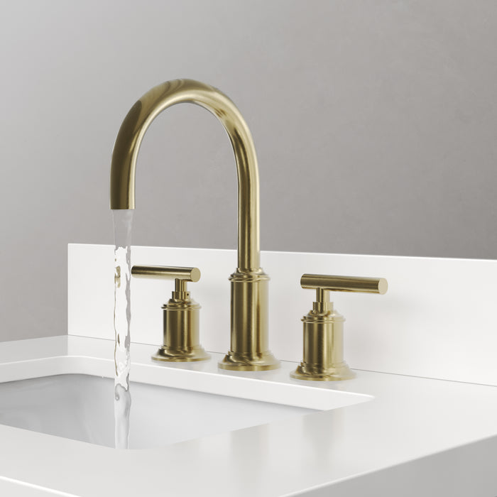30-Inch Revolve Single Sink Vanity - Whitebrook Quartz Top Modern Bathroom Vanity in Noir Juglans with Satin Gold Faucet