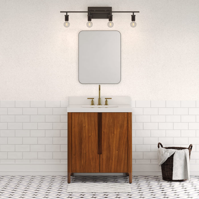 30-Inch Revolve Single Sink Vanity - Whitebrook Quartz Top Modern Bathroom Vanity in Noir Juglans with Satin Gold Faucet