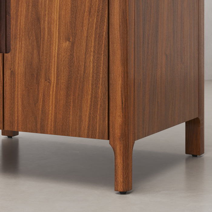 30-Inch Amish Single Sink Bathroom Vanity Noir Juglans Wood Mid-Century with Whitebrook Quartz Top Soft-Close Doors