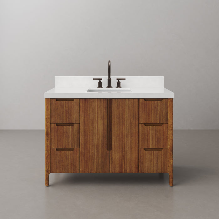 48 Inch Single Sink Tate Vanity Mango Wood Freestanding Whitebrook Quartz Countertop with Faucet