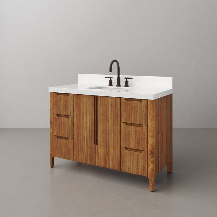 48 Inch Single Sink Tate Vanity Mango Wood Freestanding Whitebrook Quartz Countertop with Faucet