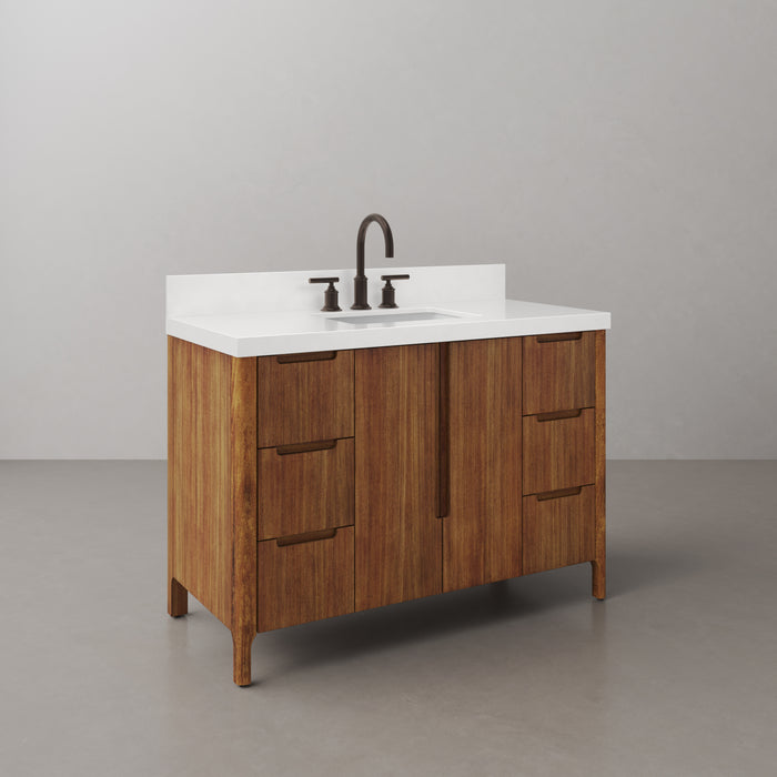 48 Inch Single Sink Tate Vanity Mango Wood Freestanding Whitebrook Quartz Countertop with Faucet