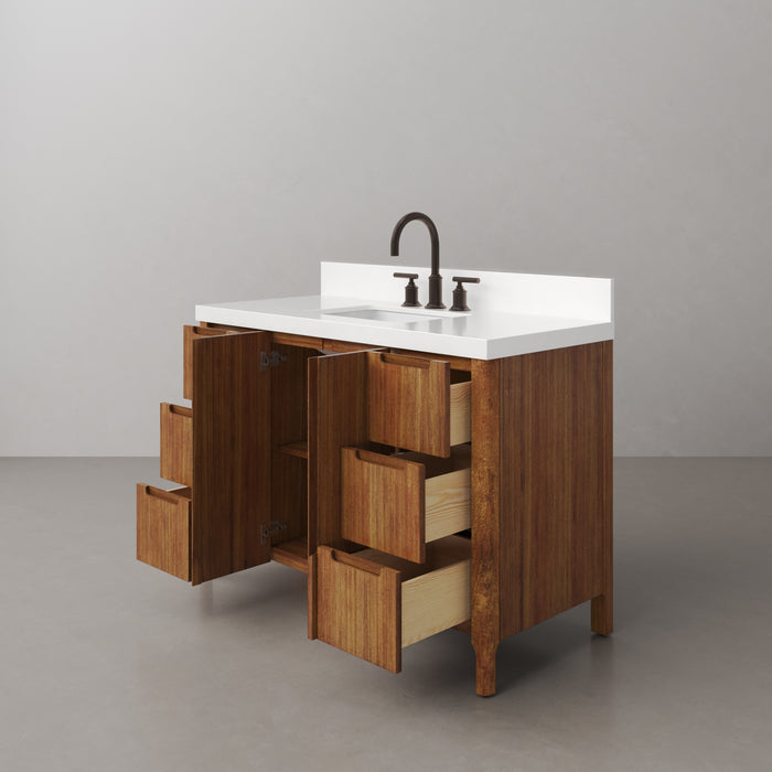 48 Inch Single Sink Tate Vanity Mango Wood Freestanding Whitebrook Quartz Countertop with Faucet