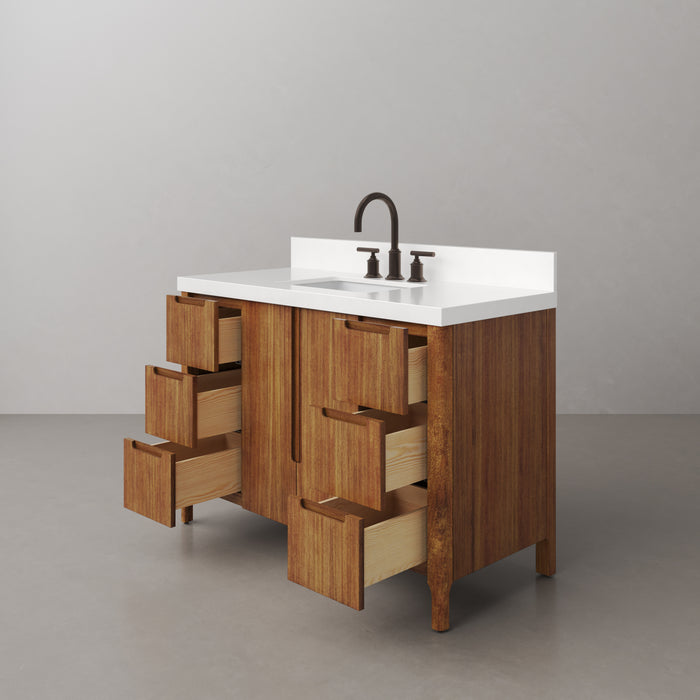 48 Inch Single Sink Tate Vanity Mango Wood Freestanding Whitebrook Quartz Countertop with Faucet