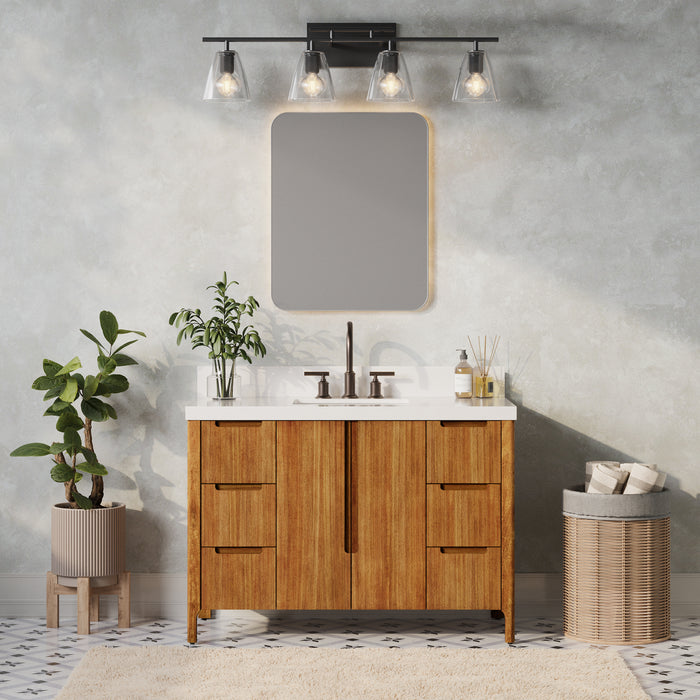 48 Inch Single Sink Tate Vanity Mango Wood Freestanding Whitebrook Quartz Countertop with Faucet