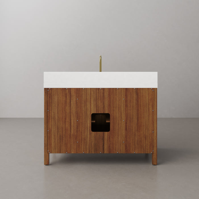 48 Inch Solis Mango Wood Single Sink Bathroom Vanity with Whitebrook Quartz Top & Gold Faucet
