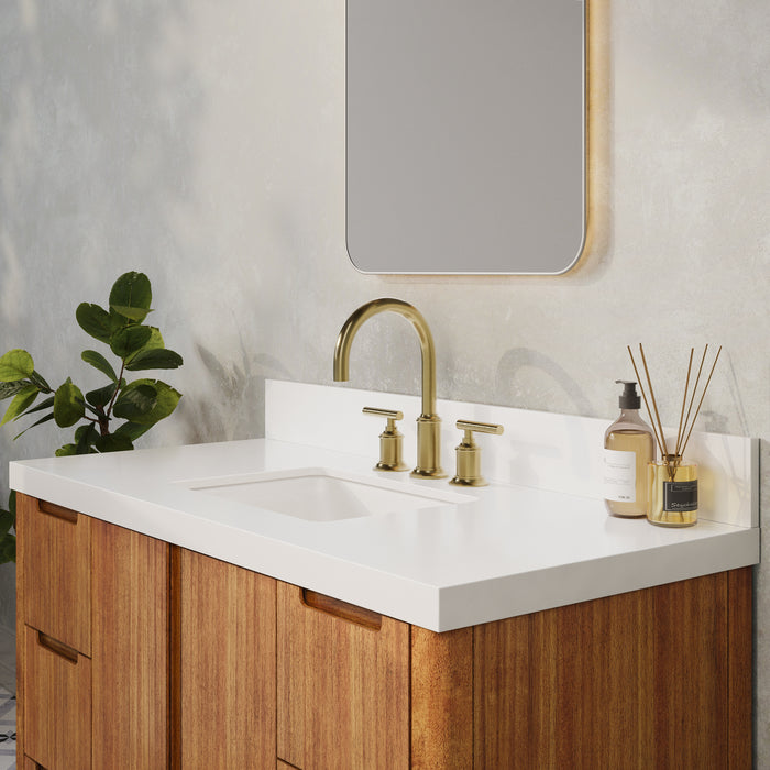 48 Inch Solis Mango Wood Single Sink Bathroom Vanity with Whitebrook Quartz Top & Gold Faucet