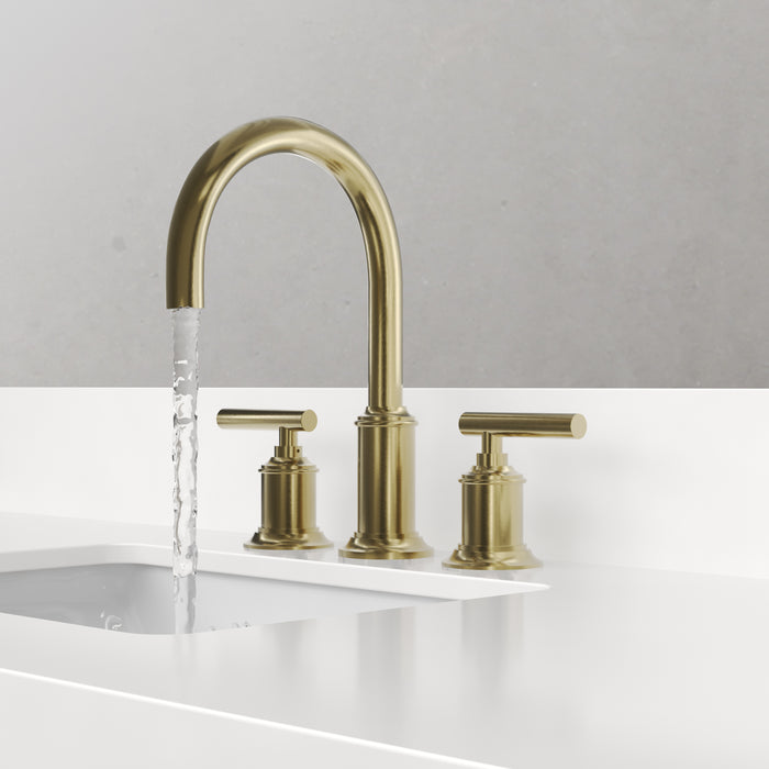 48 Inch Solis Mango Wood Single Sink Bathroom Vanity with Whitebrook Quartz Top & Gold Faucet