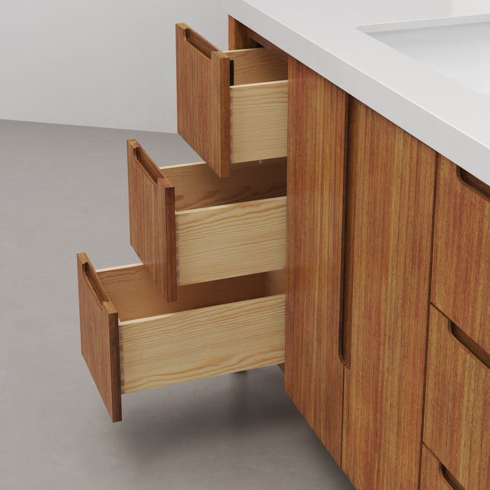 48 Inch Solis Mango Wood Single Sink Bathroom Vanity with Whitebrook Quartz Top & Gold Faucet