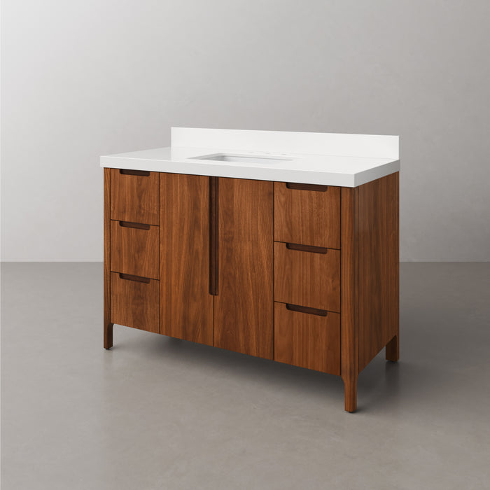48 Inch Noir Juglans Linden Bathroom Vanity Single Sink - Whitebrook Quartz Countertop
