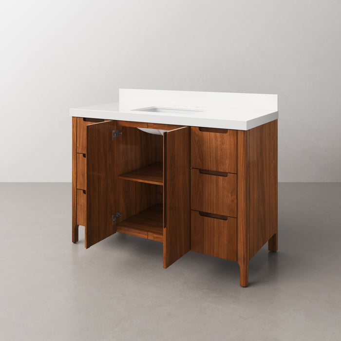 48 Inch Noir Juglans Linden Bathroom Vanity Single Sink - Whitebrook Quartz Countertop