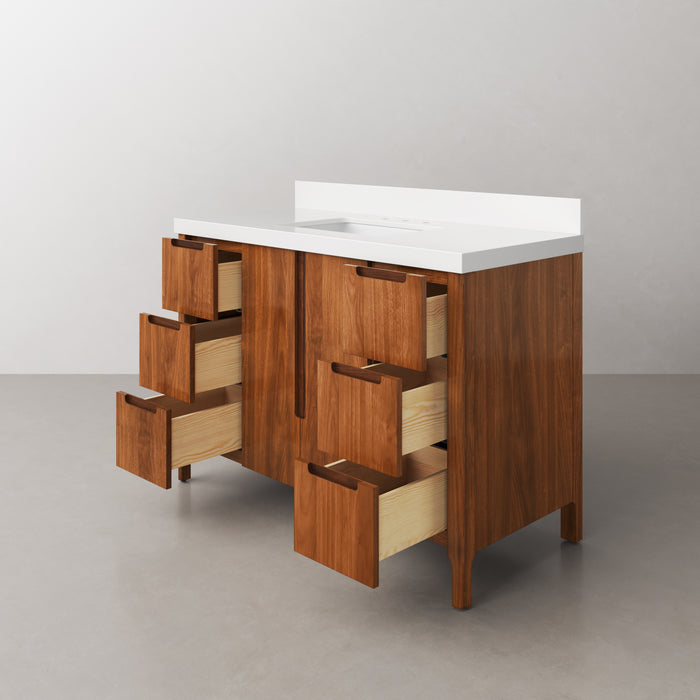 48 Inch Noir Juglans Linden Bathroom Vanity Single Sink - Whitebrook Quartz Countertop