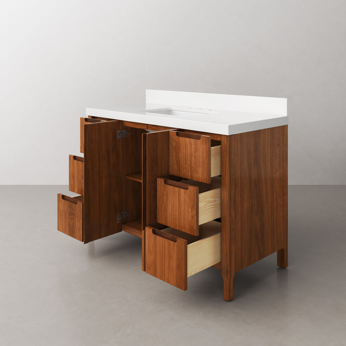 48 Inch Noir Juglans Linden Bathroom Vanity Single Sink - Whitebrook Quartz Countertop