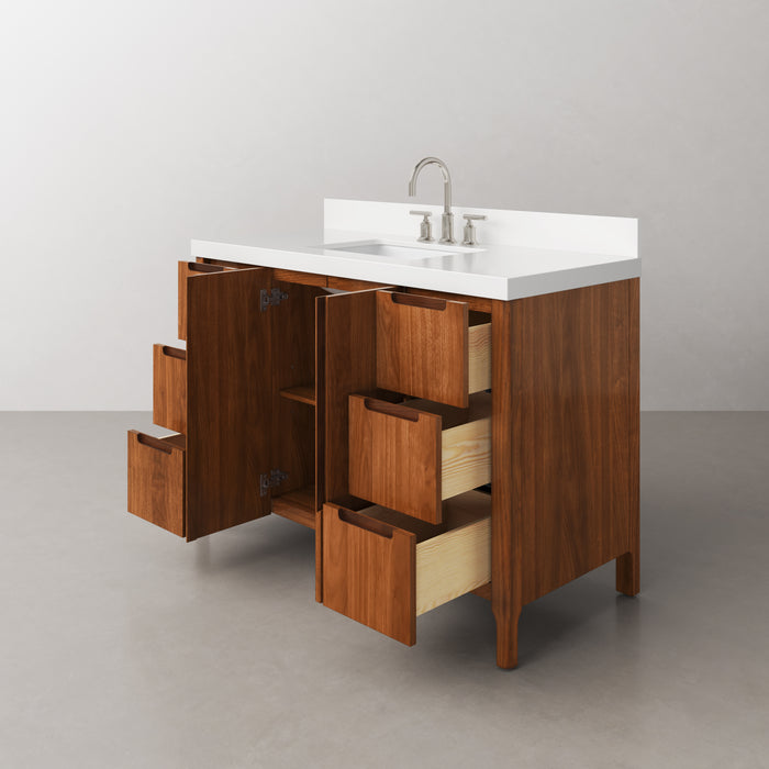 48-Inch Mango Wood Jace Bathroom Vanity - Mid-Century Modern Single Sink with Whitebrook Quartz Top & Chrome Faucet