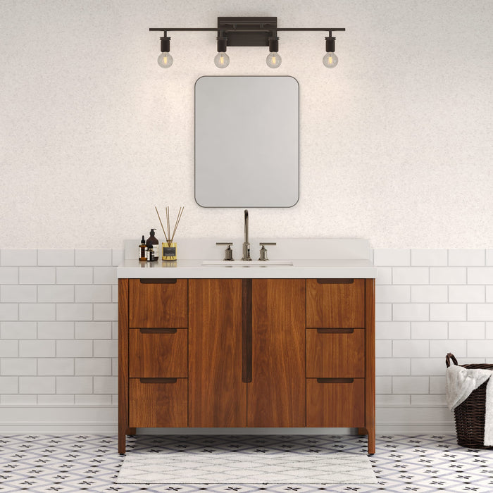 48-Inch Mango Wood Jace Bathroom Vanity - Mid-Century Modern Single Sink with Whitebrook Quartz Top & Chrome Faucet