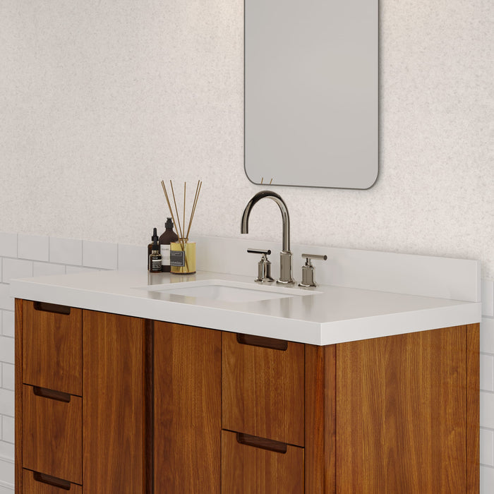 48-Inch Mango Wood Jace Bathroom Vanity - Mid-Century Modern Single Sink with Whitebrook Quartz Top & Chrome Faucet
