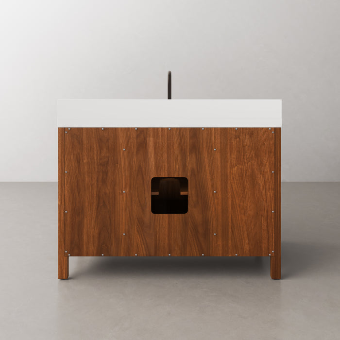 48-Inch Freestanding Terra Bathroom Vanity - Noir Juglans Wood with Whitebrook Quartz & Oil-Rubbed Bronze Faucet