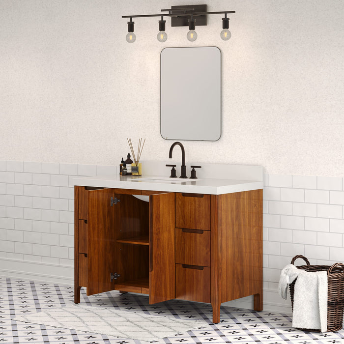 48-Inch Freestanding Terra Bathroom Vanity - Noir Juglans Wood with Whitebrook Quartz & Oil-Rubbed Bronze Faucet