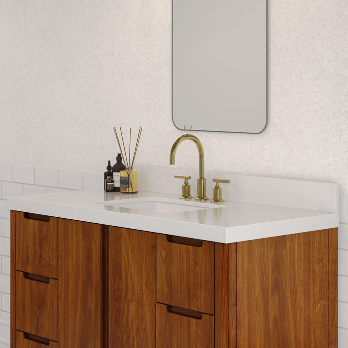 48" Overture Noir Juglans Bathroom Vanity - Whitebrook Quartz Countertop Single Sink with Backsplash & Gold Faucet