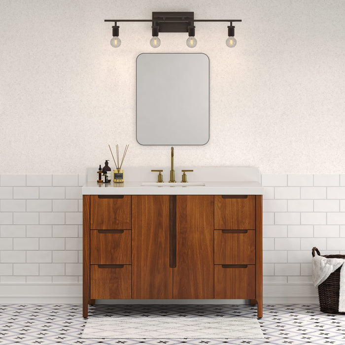 48" Overture Noir Juglans Bathroom Vanity - Whitebrook Quartz Countertop Single Sink with Backsplash & Gold Faucet