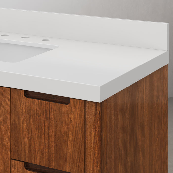 48-Inch Mango Wood Jace Bathroom Vanity - Mid-Century Modern Single Sink with Whitebrook Quartz Top & Chrome Faucet