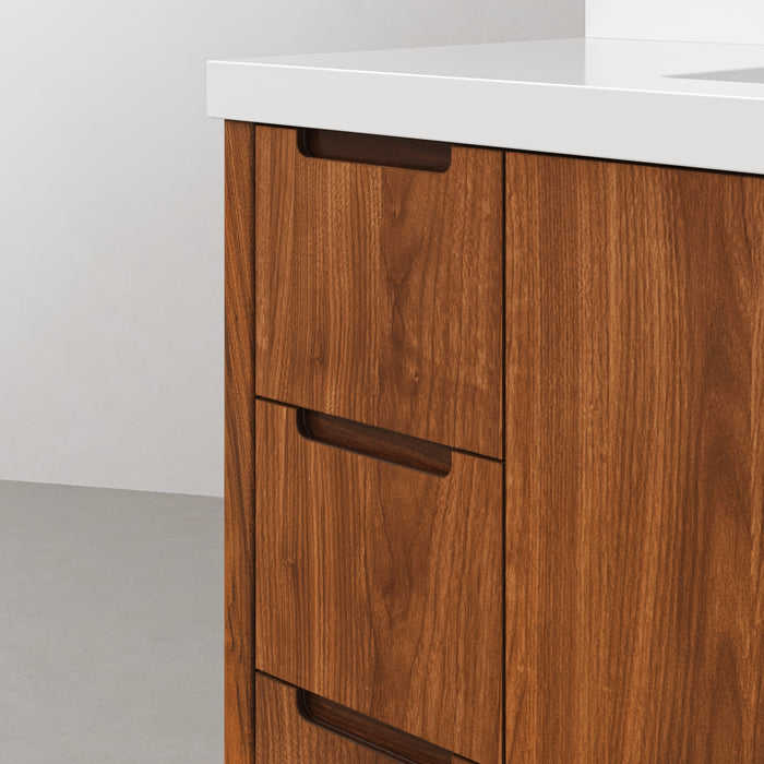 48-Inch Mango Wood Jace Bathroom Vanity - Mid-Century Modern Single Sink with Whitebrook Quartz Top & Chrome Faucet