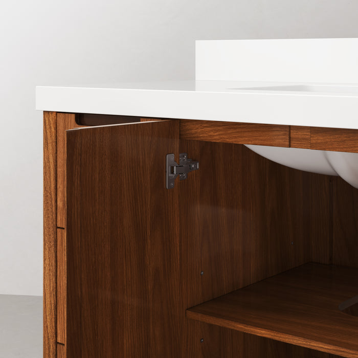 48-Inch Mango Wood Jace Bathroom Vanity - Mid-Century Modern Single Sink with Whitebrook Quartz Top & Chrome Faucet