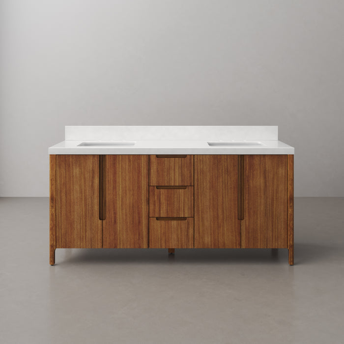 72-Inch Mango Wood Xilo Freestanding Double Vanity with Whitebrook Quartz Top & Backsplash