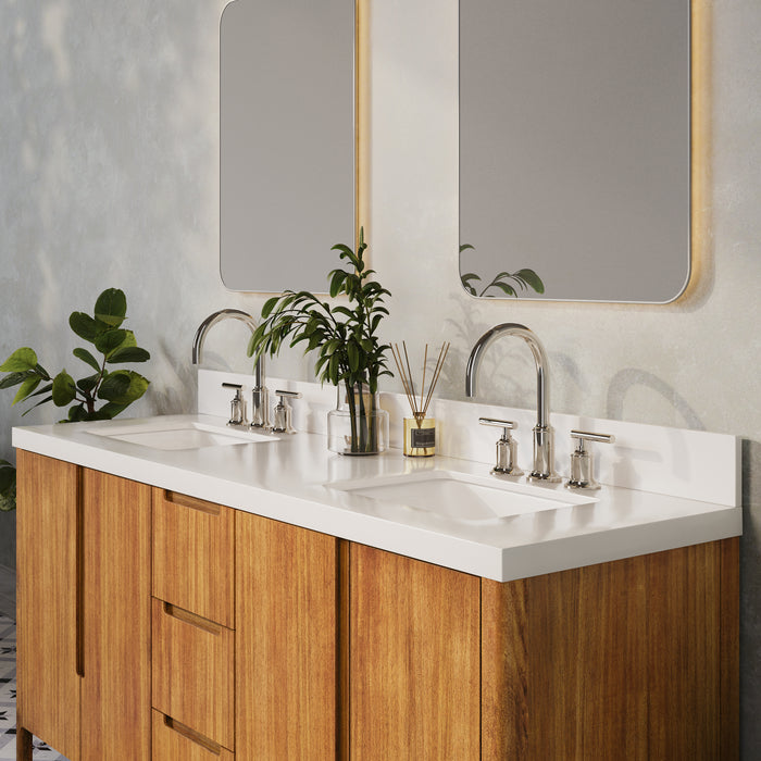 72-Inch Vista Double Sink Mango Wood Bathroom Vanity with Quartz Countertop and Chrome Faucets