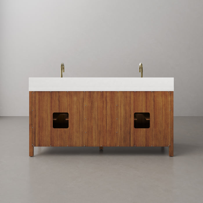 72-Inch Evie Double Sink Mango Wood Bathroom Vanity with Whitebrook Quartz Top & Satin Gold Faucets