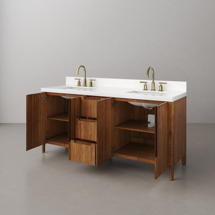 72-Inch Mango Wood Xilo Freestanding Double Vanity with Whitebrook Quartz Top & Backsplash