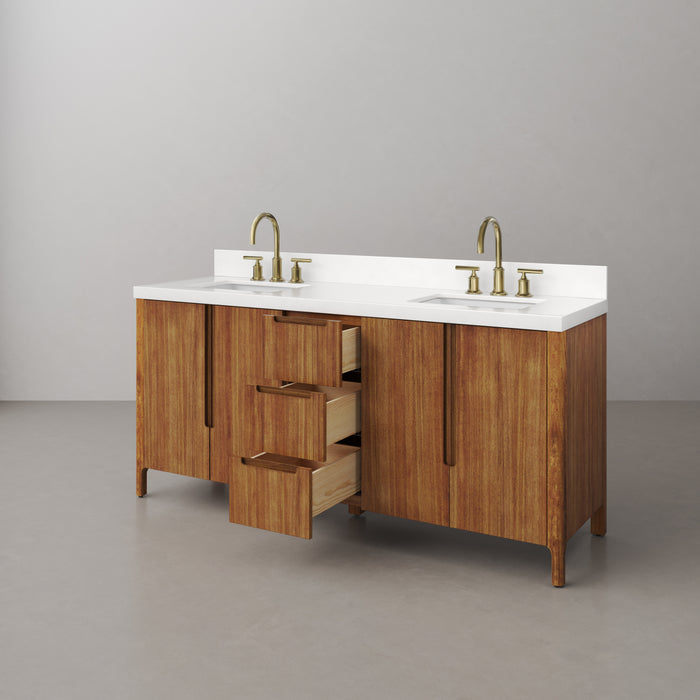 72-Inch Mango Wood Xilo Freestanding Double Vanity with Whitebrook Quartz Top & Backsplash
