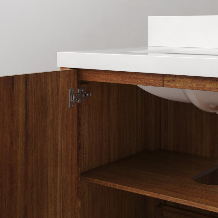 72-Inch Vista Double Sink Mango Wood Bathroom Vanity with Quartz Countertop and Chrome Faucets