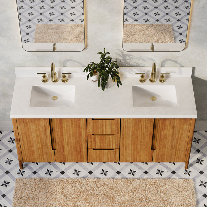72-Inch Mango Wood Xilo Freestanding Double Vanity with Whitebrook Quartz Top & Backsplash