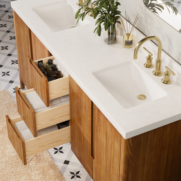 72-Inch Mango Wood Xilo Freestanding Double Vanity with Whitebrook Quartz Top & Backsplash
