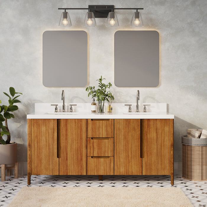 72-Inch Vista Double Sink Mango Wood Bathroom Vanity with Quartz Countertop and Chrome Faucets