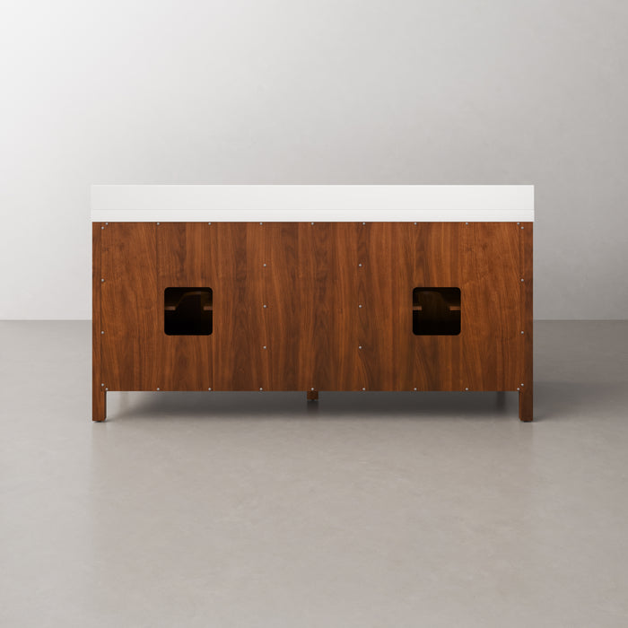 72-Inch Zora Noir Juglans Double Sink Bathroom Vanity with Whitebrook Quartz Top - Freestanding