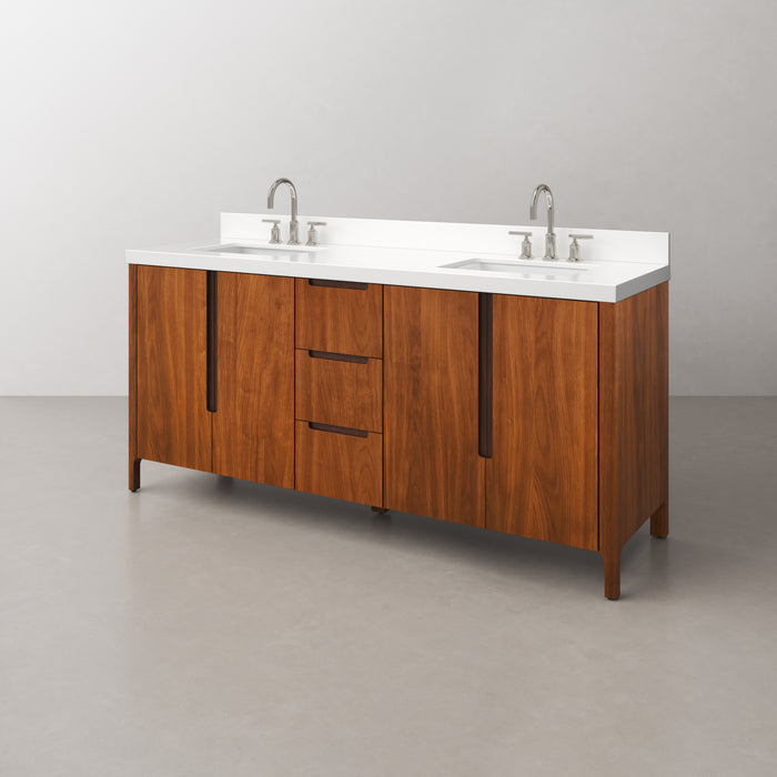 72-Inch Double Sink Abel Vanity in Noir Juglans with 2-Inch Whitebrook Quartz Countertop & Chrome Faucet