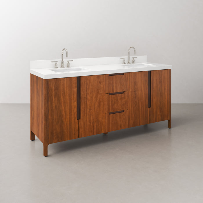 72-Inch Double Sink Abel Vanity in Noir Juglans with 2-Inch Whitebrook Quartz Countertop & Chrome Faucet