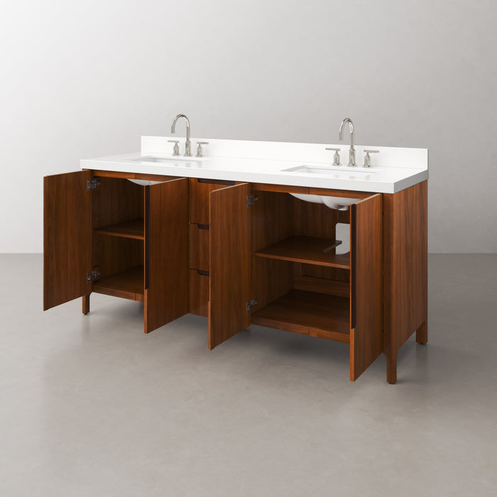 72-Inch Double Sink Abel Vanity in Noir Juglans with 2-Inch Whitebrook Quartz Countertop & Chrome Faucet