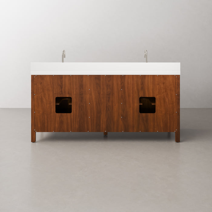 72-Inch Double Sink Abel Vanity in Noir Juglans with 2-Inch Whitebrook Quartz Countertop & Chrome Faucet