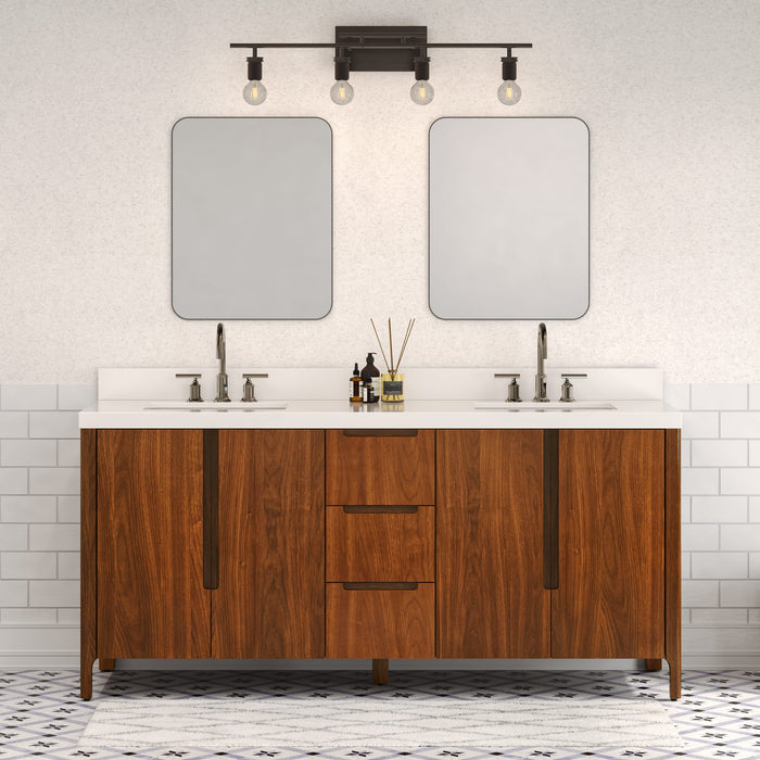 72-Inch Zora Noir Juglans Double Sink Bathroom Vanity with Whitebrook Quartz Top - Freestanding