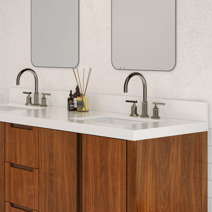 72-Inch Zora Noir Juglans Double Sink Bathroom Vanity with Whitebrook Quartz Top - Freestanding