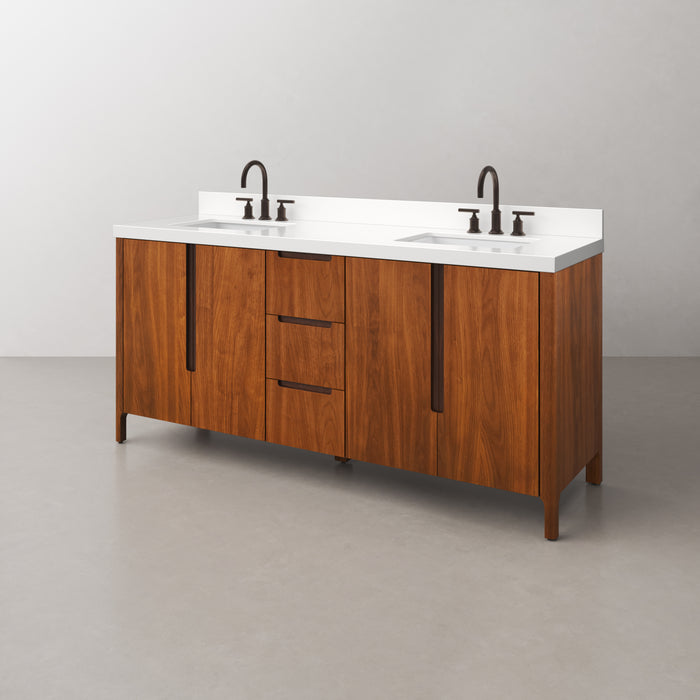 72-Inch Calix Double Sink Vanity in Noir Juglans with 2-Inch Whitebrook Quartz Top & Oil-Rubbed Bronze Faucet
